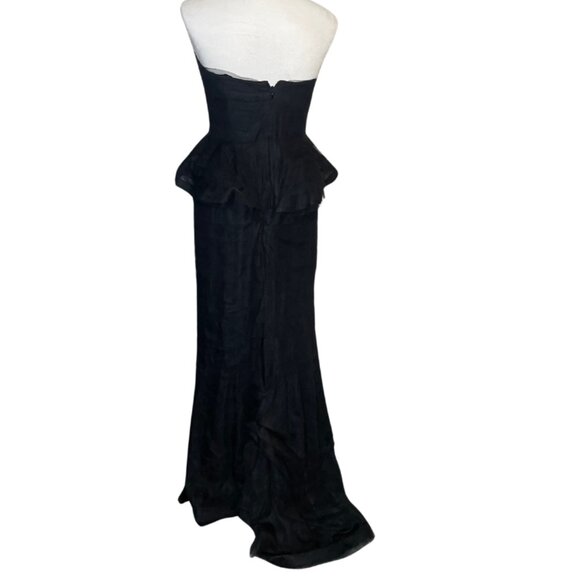 Adrianna Papell Shutter Peplum Gown Dress Black Lace Size 6 Strapless - Picture 3 of 8